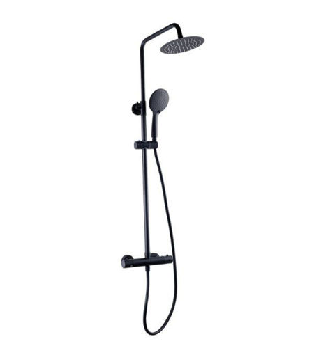 NERO ROUND THERMOSTATIC EXPOSED BAR SHOWER WITH OVERHEAD DRENCHER AND SLIDING HANDSET